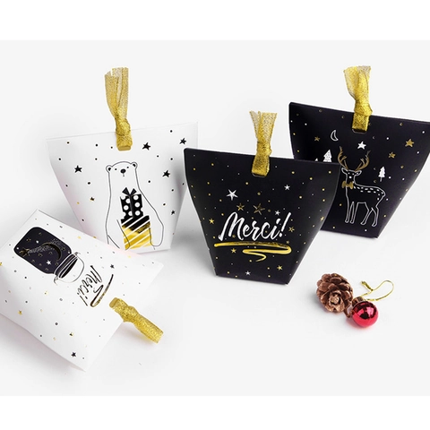 Boîtes Cadeaux En Papier Mini Emballage Bonbons Avec Ruban Doré Motif Merci Pour Mariage Noël Fête