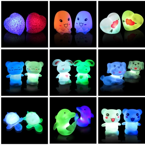 LED Night Light Plastic Colorful Multi Shape Glow In The Dark Home Bedroom Decor Cute Cartoon Kids Novelty Toy