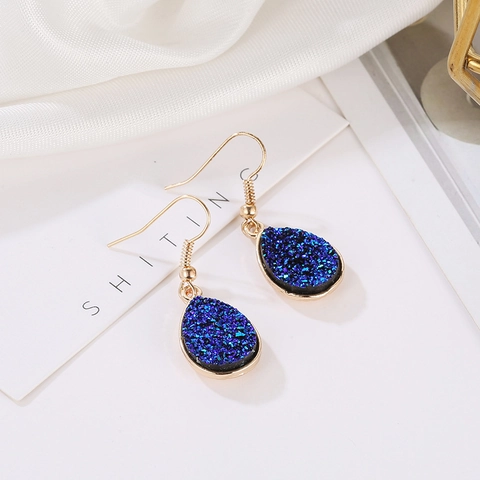 Luxury Alloy Druzy Waterdrop Ear Hook Earrings For Women Bohemian Teardrop Dangle Earrings Fashion Jewelry Gift