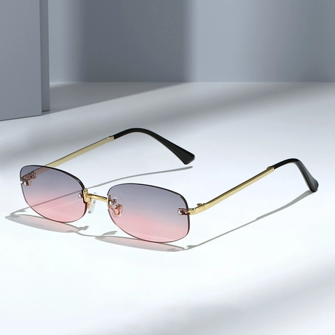 Rimless Oval Sunglasses Y2K Fashion Tech Style Metal Frame UV400 Protection Gradient PC Lens For Men And Women