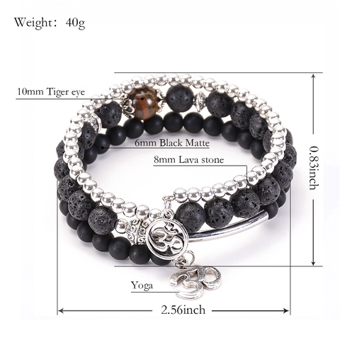 Bracciale Avvolgente Perle Multistrato Pietra Lavica Occhio Di Tigre Yoga Energia Om Ciondolo Gioielli Etnici