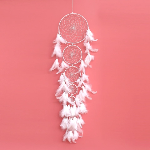 Atrape Rêves Fait Main Style Indien Décoration Murale Suspendue En Maille De Fer Avec Plumes Perles En Bois Pour Mariage Chambre Maison