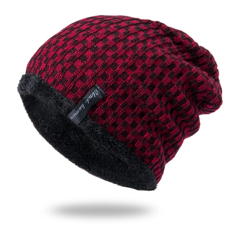 Berretto In Maglia Caldo Invernale Foderato In Pile Motivo Plaid Griglia Slouchy Berretto Per Uomini Donne Unisex