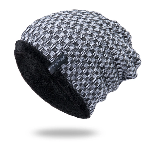 Berretto In Maglia Caldo Invernale Foderato In Pile Motivo Plaid Griglia Slouchy Berretto Per Uomini Donne Unisex