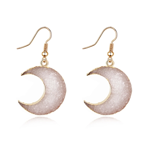 Orecchini Pendenti A Mezza Luna In Lega Con Resina Druzy Strutturata Stile Bohémien Retrò Gioielli Vintage Per Donne