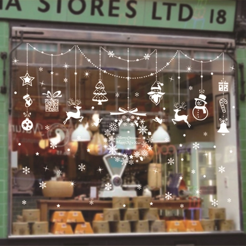 Christmas Window Stickers PVC Static Cling Removable Wall Decals Reindeer Santa Snowflakes For Shop Home Glass Decor
