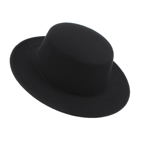 Vintage Wide Brim Wool Felt Fedora Hat Flat Top Boater Hat For Men Women Classic British Style Autumn Winter Warm Cap