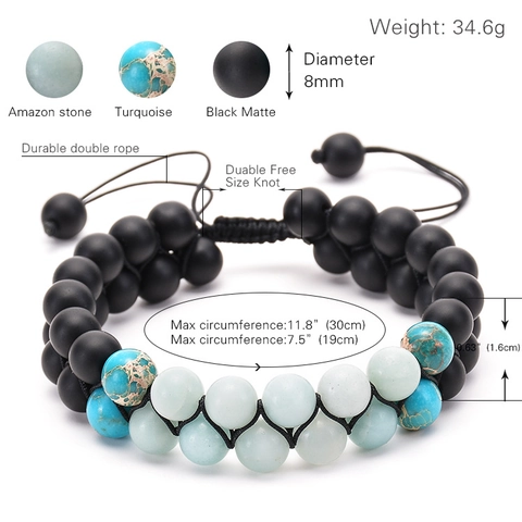 Double Row Hand Woven Amazonite Matte Agate Gemstone Bracelet Adjustable Braided Rope Jewelry