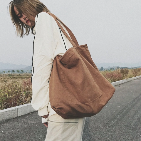 Large Capacity Canvas Tote Bag Minimalist Solid Color Shoulder Handbag For Women Korean Ins Style Chic Versatile