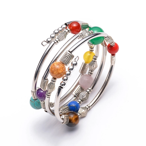 Pulsera Envolvente Multicapa Bohemia Piedra Natural Turquesa Ágata Amatista Cuentas Tubo Aleación Joyería Étnica Para Mujer
