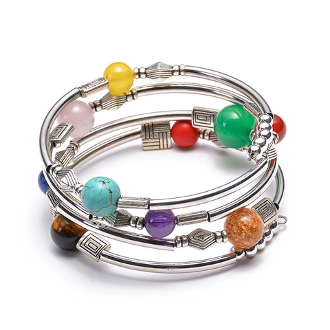 Pulsera Envolvente Multicapa Bohemia Piedra Natural Turquesa Ágata Amatista Cuentas Tubo Aleación Joyería Étnica Para Mujer
