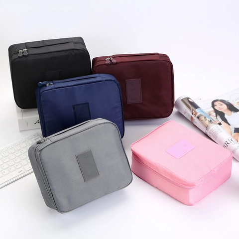 Borsa da Trucco Portatile in Tessuto Oxford Impermeabile Organizzatore da Viaggio Custodia per Cosmetici per Donna Uomo Uso Quotidiano