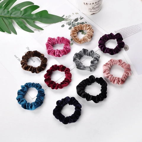 Velvet Scrunchies Elastic Hair Ties For Women Soft Gold Velvet Large Hair Bands Solid Colors Vintage Minimalist Styling