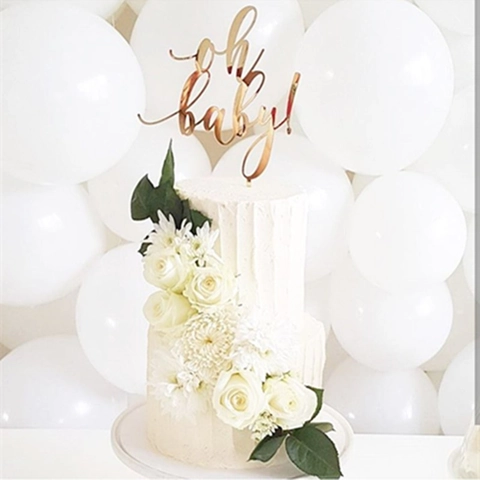 Oh Baby Cake Topper Mirror Acrylic Artistic Font Gold Rose Gold Decoration For Baby Shower Birthday Party