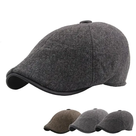 Coppia Newsboy Bordo In Pelle PU Inverno Caldo Foderato In Pile Con Paraorecchie Pieghevoli Antivento Stile Britannico Retrò Uomo