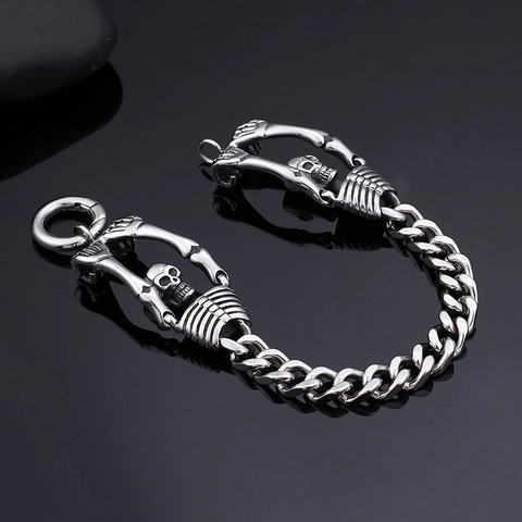 Men Skull Chain Bracelet 316L Stainless Steel Punk Gothic Curb Link Vintage Steel Color Jewelry