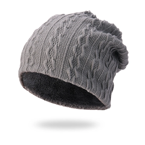 Men Winter Beanie Hat Cable Knit Thickened Fleece Lined Warm Slouchy Outdoor Scull Cap