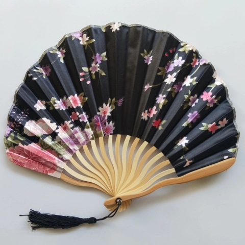 Handfächer Faltfächer Satinnstoff Blumenmuster Bambusrippen Mit Quaste Japanischer Chinesischer Stil Für Tanz Hochzeit Party Dekoration