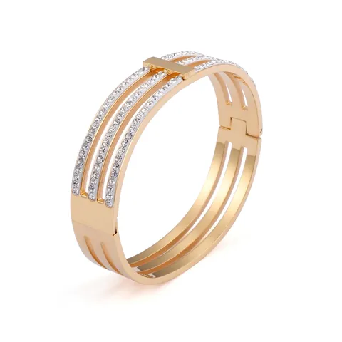 Brazalete De Acero Inoxidable Con Triple Fila Calada Y Diamantes De Imitación Joyería De Moda Moderna Regalo Para Mujer