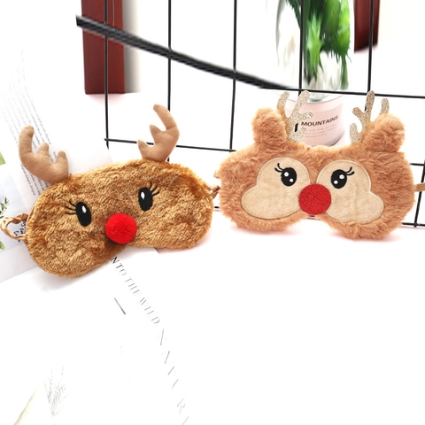 Plush Cartoon Reindeer Santa Claus Sleeping Eye Mask Soft Shading Blindfold For Travel Nap Christmas Novelty