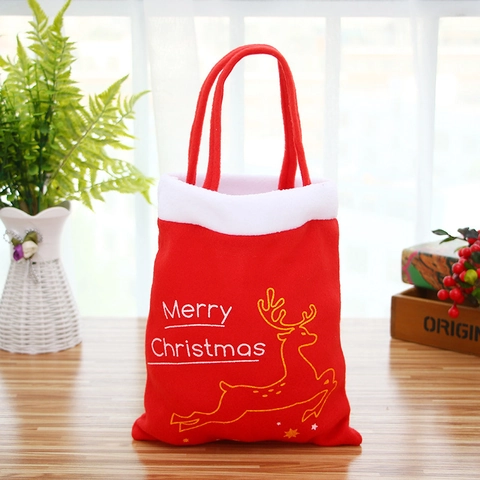Sacchetto Regalo di Natale Rosso in Flanella Stampata Con Motivo di Renne e Albero di Natale per Decorazioni di Feste