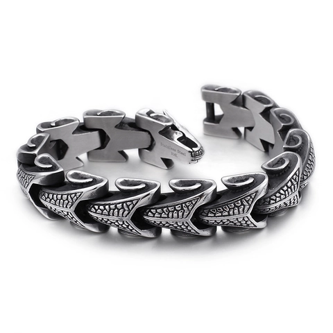 Bracciale Uomo Catena Chiglia Scaglie Di Drago Acciaio Inossidabile 316L Punk Gotico Biker Gioielli