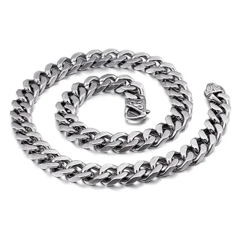 Men Cuban Link Chain Necklace Stainless Steel Thick Wide Curb Chain Punk Hip Hop Jewelry With Vintage Carved Clasp