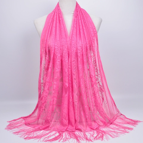 Dames Kant Sjaal Omslagdoek Bloemen Hol Polyester Met Lange Kwasten Bruiloft Avond Zomer Zonbescherming Elegant
