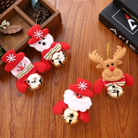 Ornamenti Appesi Campana Di Natale Metallo Peluche Cartone Animato Babbo Natale Pupazzo Di Neve Renna Orso Decorazione