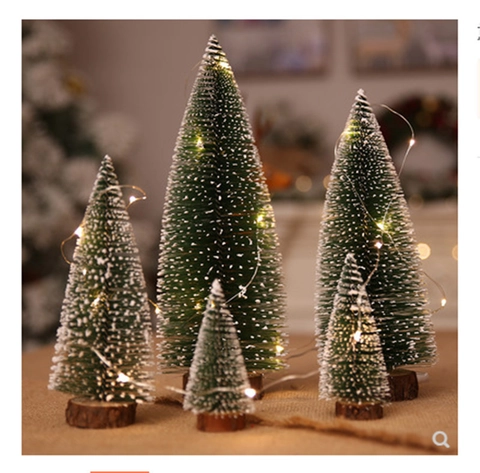 Mini Albero Di Natale In Cedro Innevato Con Luci LED Sisal PVC Base In Legno Ornamento Da Scrivania Festivo