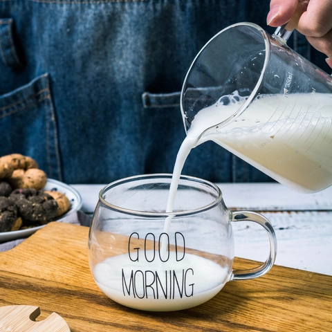 Mug In Vetro Good Morning Con Manico Vetro Borosilicato Resistente Al Calore Tazza Trasparente Colazione Latte Caffè