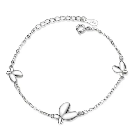 Bracelet Charm Papillon Douce de Style Coréen Pour Femmes Bijoux Cadeau Chaîne Réglable Incrustée de Strass Plaquée Platine en Cuivre