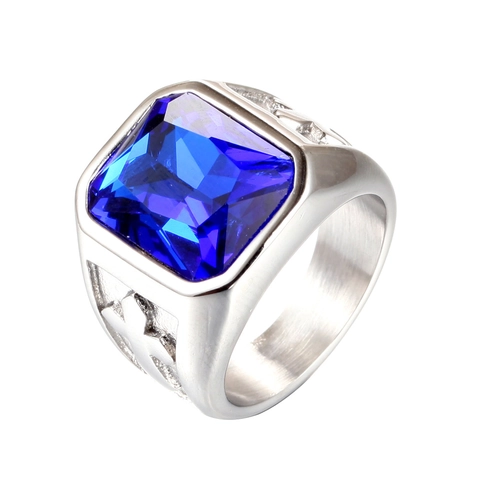 Anello In Acciaio Inossidabile Retrò Da Uomo Gotico Gemma Sintetica Rettangolare Rilievo Croce Anello Sigillo Gioielli Party