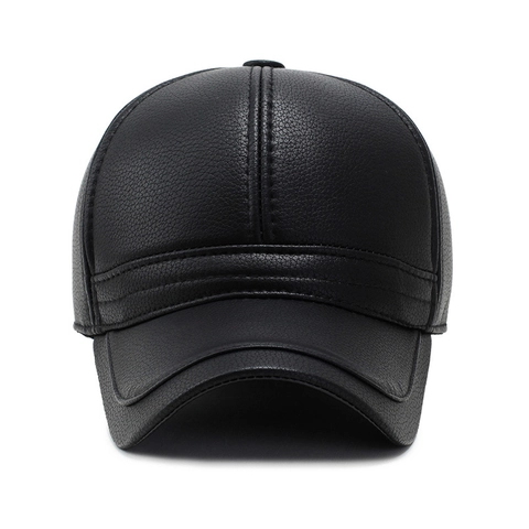 Gorra De Béisbol De Cuero PU Para Hombre Invierno Cálido Protección Para Oídos Textura Lichi Exterior Ajustable