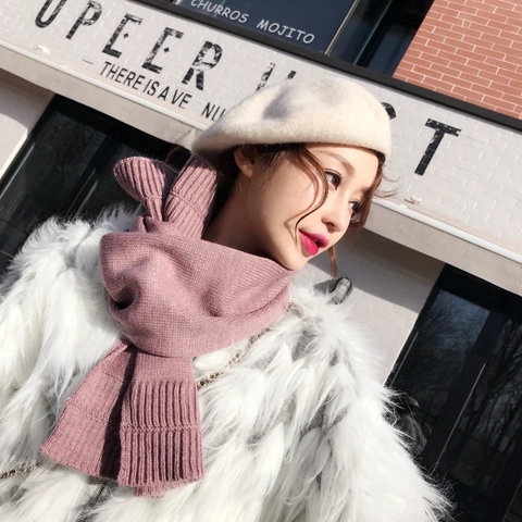 Korean Chic Women Short Knit Scarf Thickened Warm Acrylic Wool Solid Color Ribbed Neck Warmer For Autumn Winter Daily