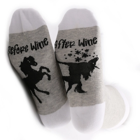 Funny Before After Wine Letter Print Crew Socks Cotton Blend Horse Unicorn Graphic Novelty Casual Mid Calf Hosiery