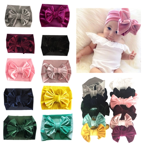 Baby Velvet Bow Headband Elastic Wide Hair Band Solid Color Soft Headwrap For Toddler Girls Photography Props Cute Fashion