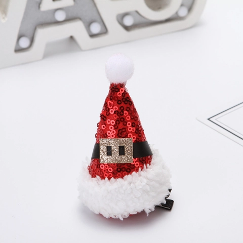 Mini Christmas Hat Hair Clips Sequin Red Plush Decoration Party Costume Hair Accessory For Kids Women