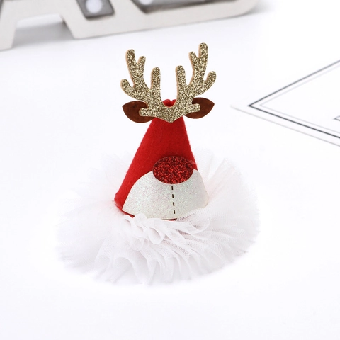 Pince à Cheveux Mini Chapeau de Noël en Feutre Paillettes Festif Père Noël Flocon de Neige Barrette de Fête pour Femmes
