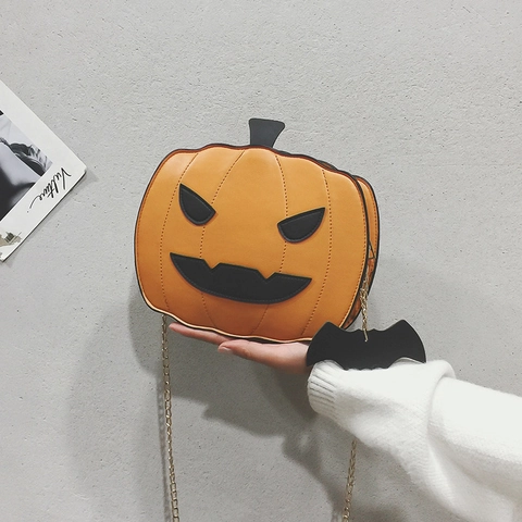 Borsa A Tracolla Zucca Halloween Pelle PU Novità Jack-O-Lantern Catena Con Ciondolo Pipistrello Per Donne Ragazze