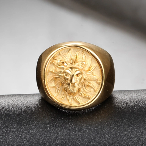Lion Head Signet Ring Titanium Stainless Steel For Men Punk Rock Hip Hop Retro Jewelry Accessory