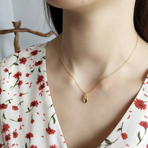 925 Sterling Silber Herz Anhänger Halskette Vergoldet Minimalistisch Elegant Koreanischer Stil Schmuck Für Damen