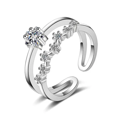 Koreanischer Stil Doppelschicht Zirkonia Stern Verstellbarer Ring Für Damen Kupfer Platin Überzogen Fingerring Schmuck