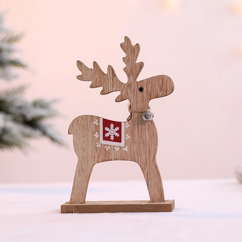 Décoration De Table Renne De Noël Statue De Renne En Bois Avec Cloche En Métal Motif Flocon De Neige Décor