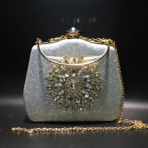 Luxuriöse Sonnenblume Strass Abendtasche Glitzer Kunstleder Party Clutch Mit Abnehmbarer Kette