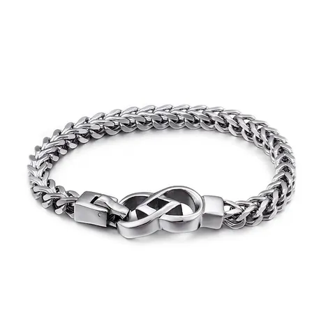 Heren Armband Van Roestvrij Staal Met Tarweketting En Oneindigheidssymbool Sluiting Gepolijst Industrieel Ontwerp