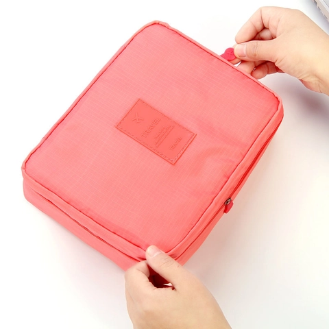 Portable Makeup Bag Oxford Fabric Large Capacity Travel Toiletry Storage Organizer With Handle Zipper Closure Stylish