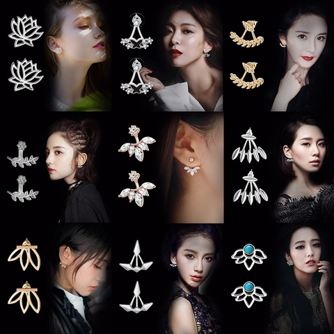 Ear Jacket Earrings For Women Hollow Lotus Flower Geometric Butterfly Star Moon Alloy Rhinestone Faux Artificial Pearl