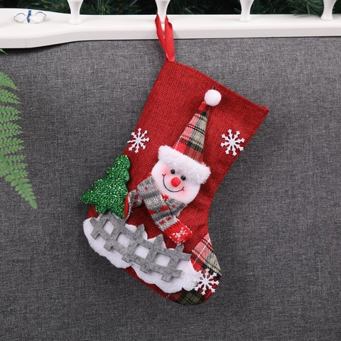 Weihnachtsstrumpf Leinen Süßigkeiten Geschenkbeutel Mit Weihnachtsmann Schneemann Rentier Muster Für Feiertags Heim Party Deko