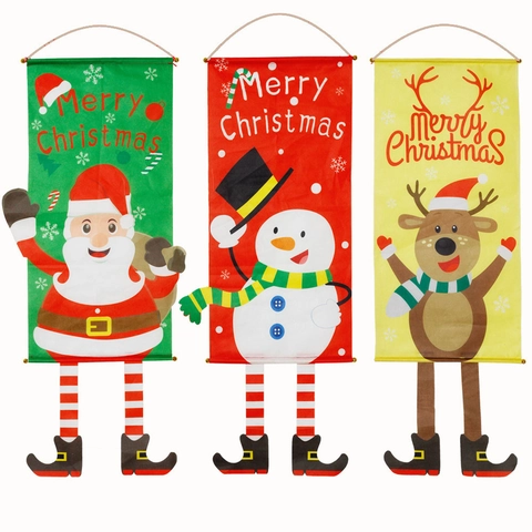 Weihnachts Banner Fahne Stoff Cartoon Weihnachtsmann Schneemann Mit Langen Beinen Feiertag Wand Tür Deko Festlicher Schmuck
